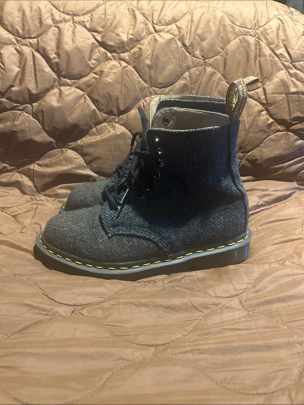 Dr. Martens Kids Herringbone Lace-Up Boots in Charcoal